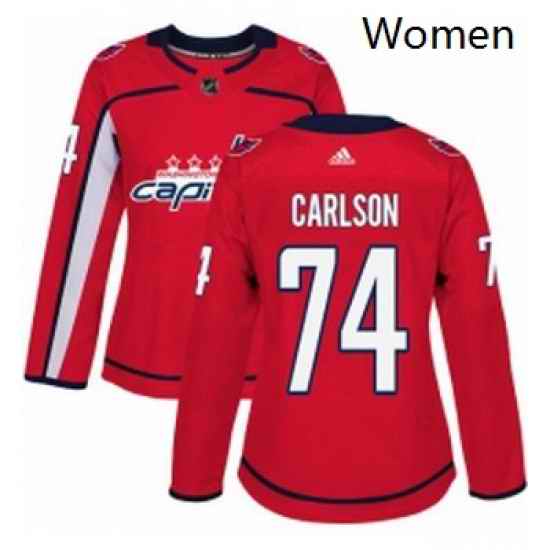 Womens Adidas Washington Capitals 74 John Carlson Authentic Red Home NHL Jersey